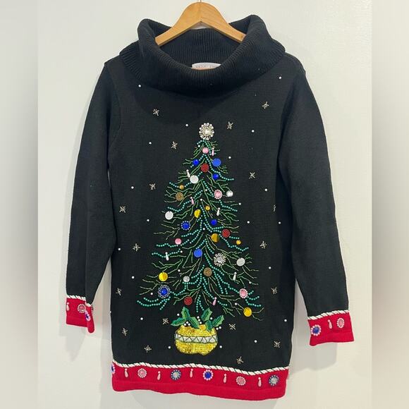 Victoria Jones Holiday Christmas Tree Sweater Small Beaded - Picture 1 of 6